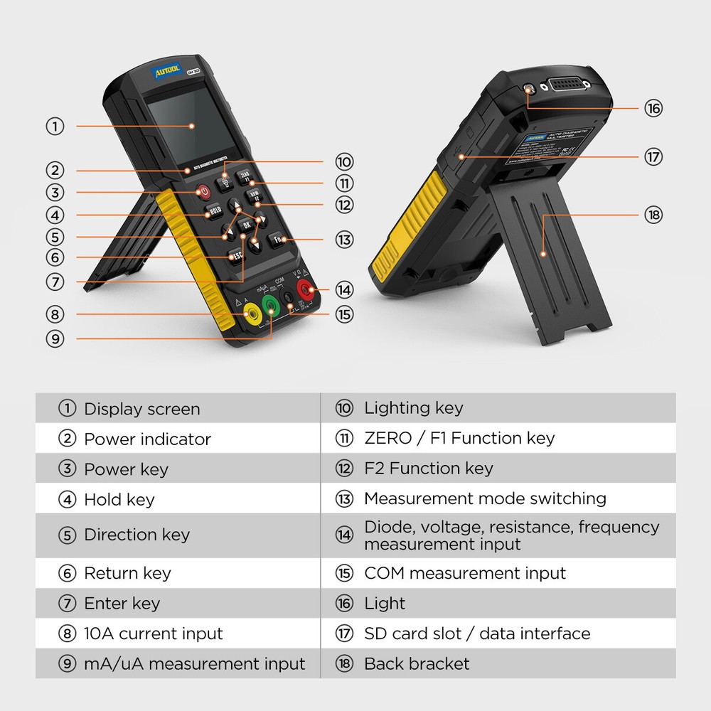 Electrical Diagnostic Multimeter AC/DC Current Voltage Resistance Diode Tester