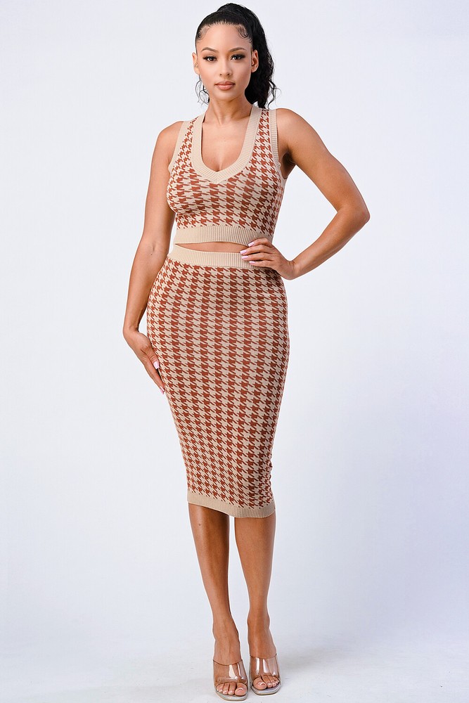 Luxe Gingham Rib Knit Top + Skirt Sets