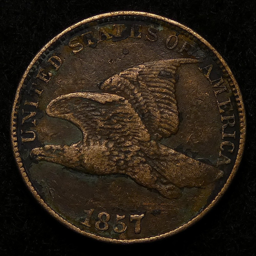 1857 Flying Eagle Cent with sharp feather details