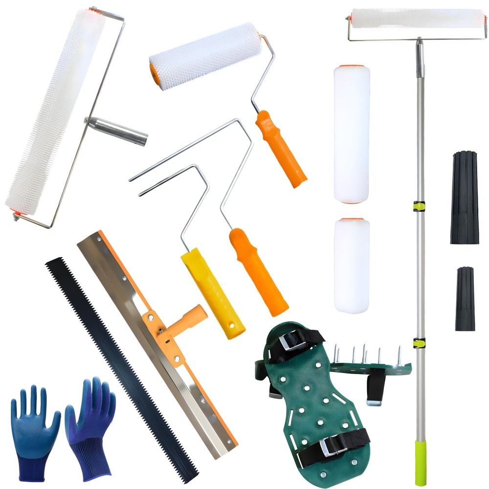 Self Leveling Cement Tool Kit,Epoxy Flooring Tool Kit,Self-Leveling Rake,Spik...