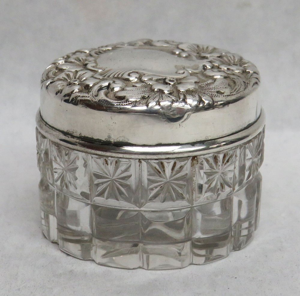 GORHAM c.1879 STERLING SILVER & CRYSTAL SMALL CREAM JAR