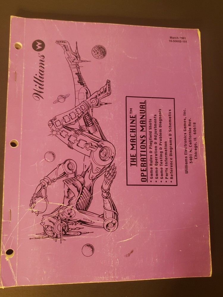 Original 1991 THE MACHINE WILLIAMS Arcade Game Operations Manual & Schematics