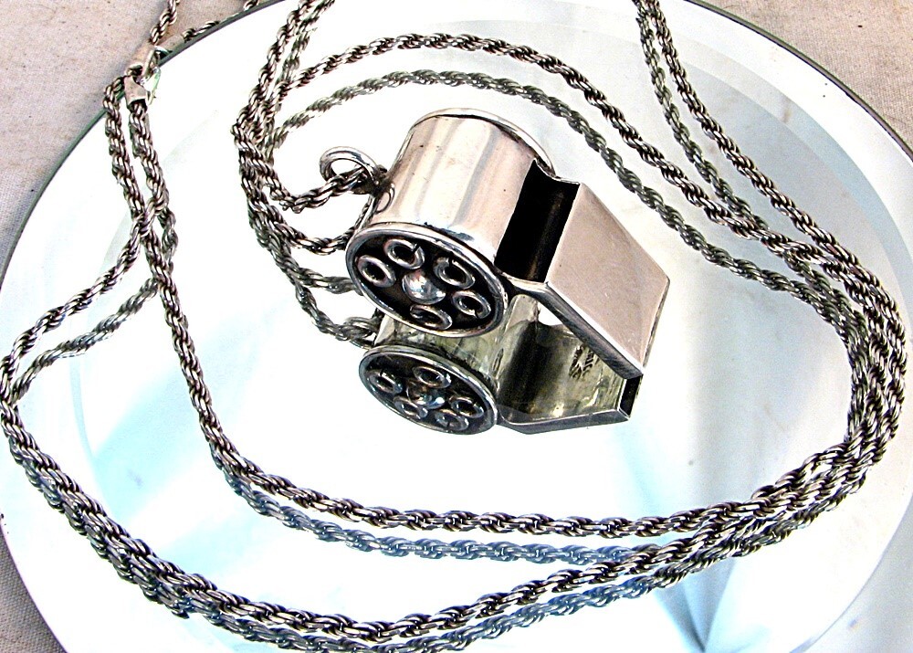 STERLING SILVER COACH'S WHISTLE w 30" CHAIN