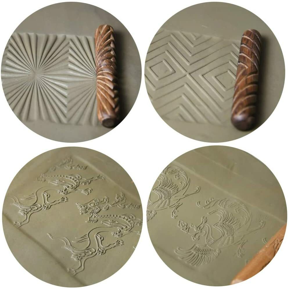 10 Stlyes Wooden Clay Texture Rolling Emboss Wave Pattern Roller Ceramic Pottery