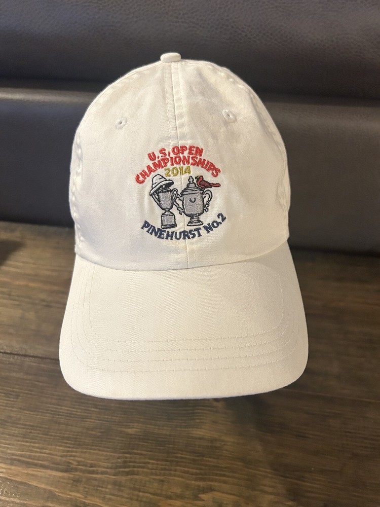 US OPEN Pinehurst Hat Cap Strap Back 2014 White Logo Golf Adjustable Ahead Flag