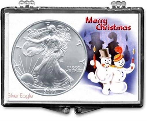 Edgar Marcus Snaplock Holder Marry Christmas Snowmen American Silver Eagle Case