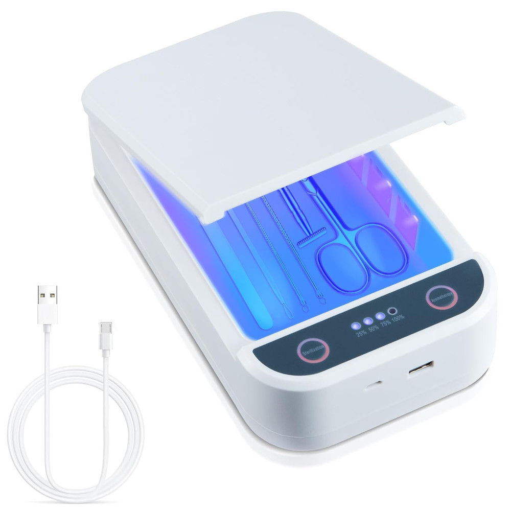 Nail Tool Sterilizer Box Portable with Blue Light,Usb Sterilizer Cleaning Box fo