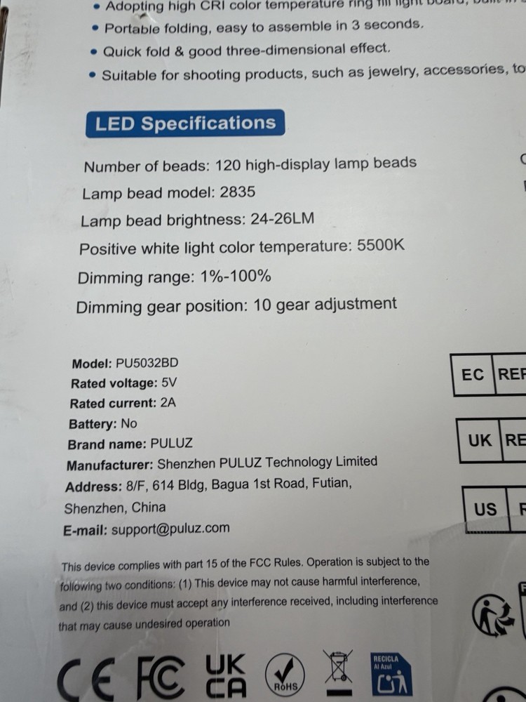 LIGHT BOX PULUZ 30cm FOLDABLE LED RING LIGHT STUDIO PHOTO STUDIO RING LIGHT NEW