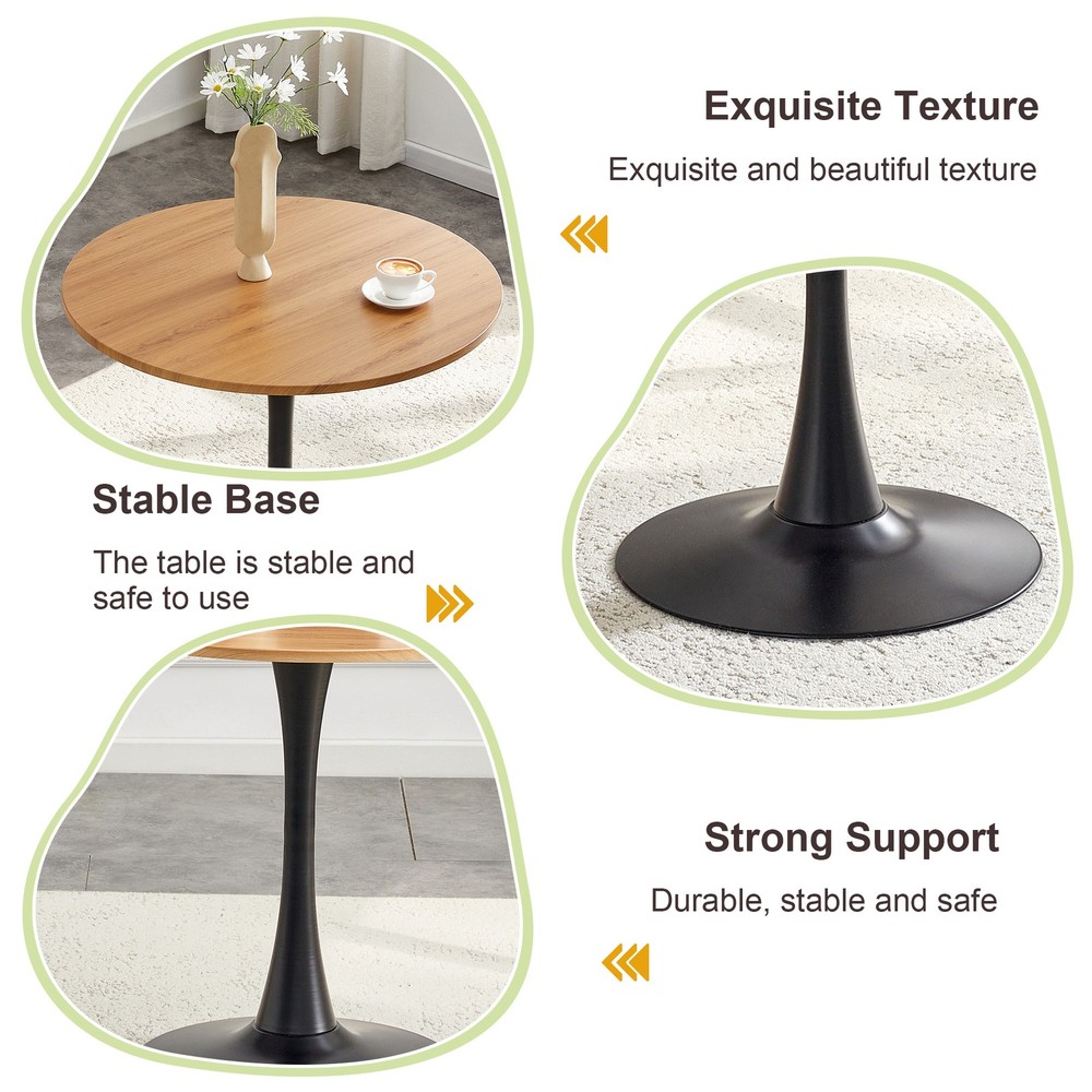 Round Dining Table, 31.5" Circle Tulip Table with Thickened Tabletop & Metal P