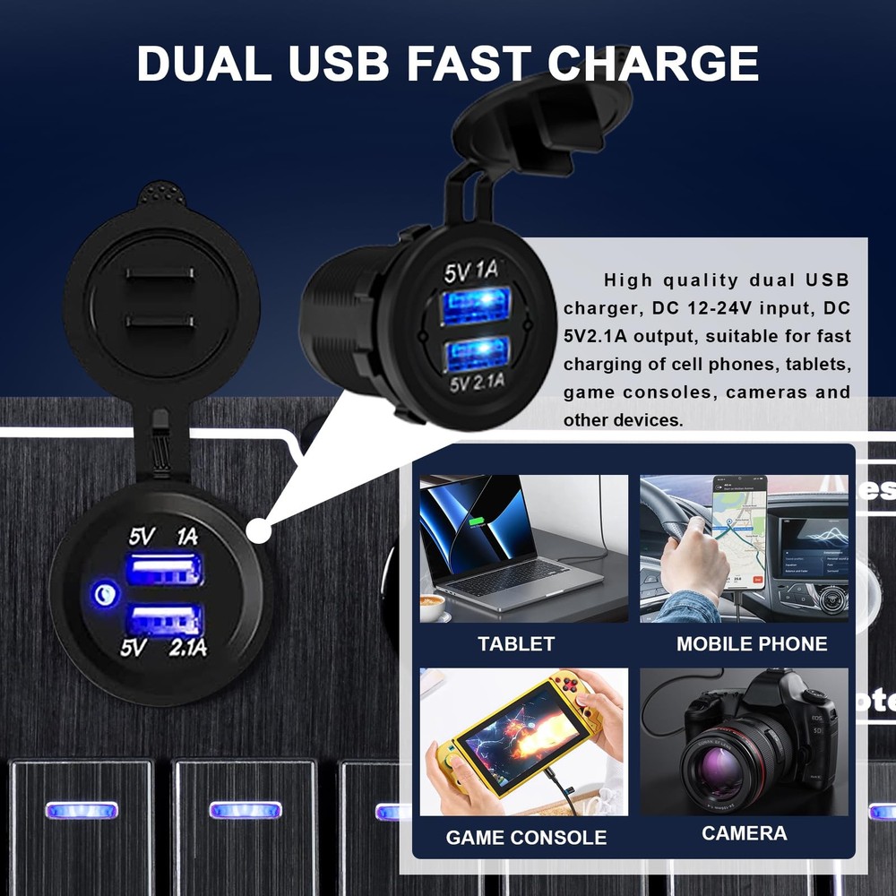 Boat Rocker Switch Panel,Waterproof 6 Gang Toggle Switch Panel with Dual USB ...