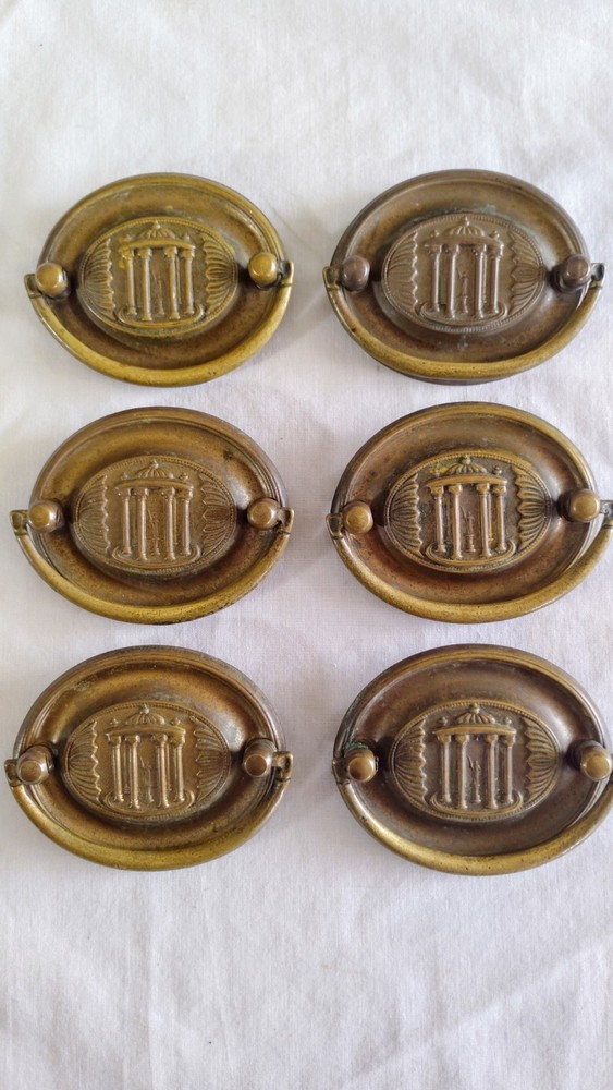 6 Antique Brass Colonial Federal Oval Drawer Pulls