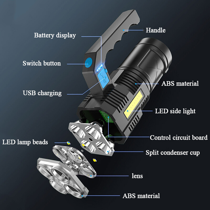 990000LM Portable Searchlight USB Rechargeable 4-Modes Handheld Flashlight Set