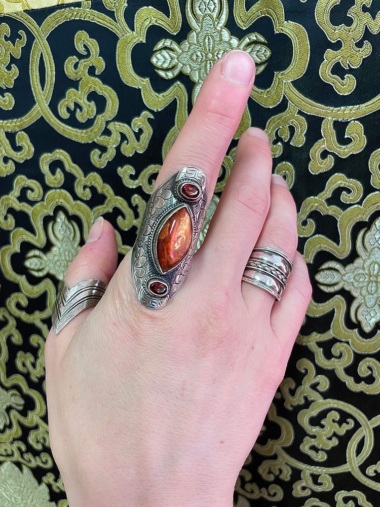 Sunstone and Garnet Ring