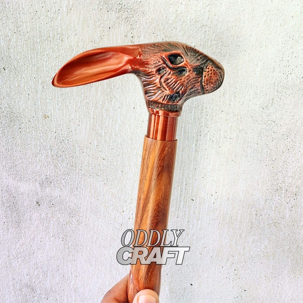 Vintage Brass Rabbit Walking Cane Hare Handle Foldable Stick Men Gift Antique
