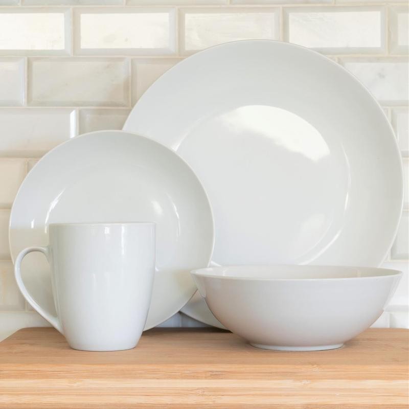 Ceramic 16-Piece Dinnerware Set Coupe Design Microwave Safe Plates Bowls Mugs US