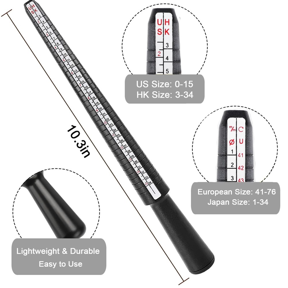 Accmor Ring Sizer Measuring Tool Set, Black Mandrel, Guage, White Blet