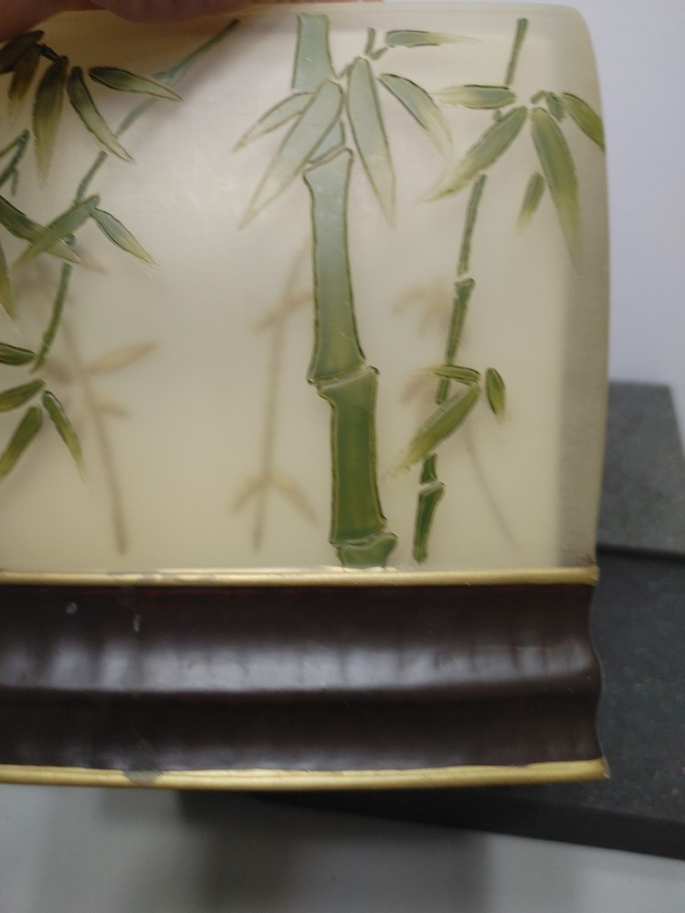 Hand-painted Global Home Tissue Box Green Bamboo Tree Design Ceramic