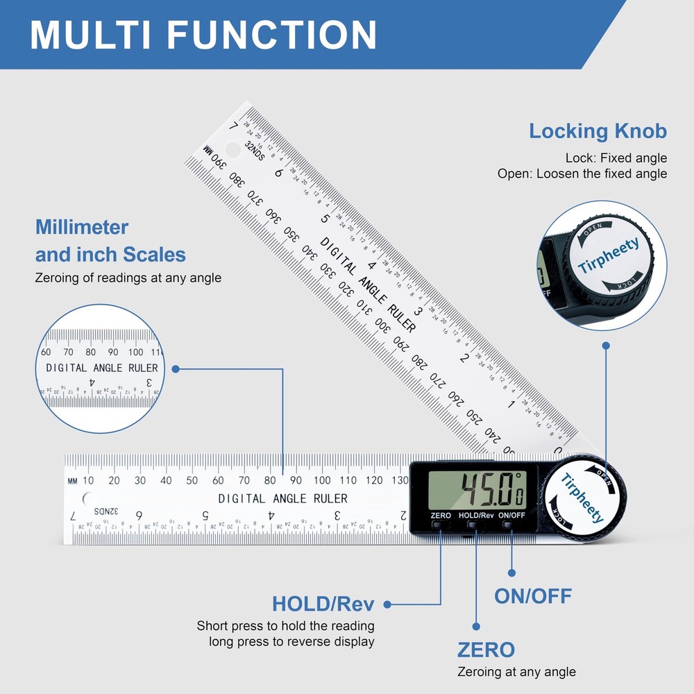 Tirpheety Digital Angle Finder Protractor, 3rd Generation Quick Display Angle...