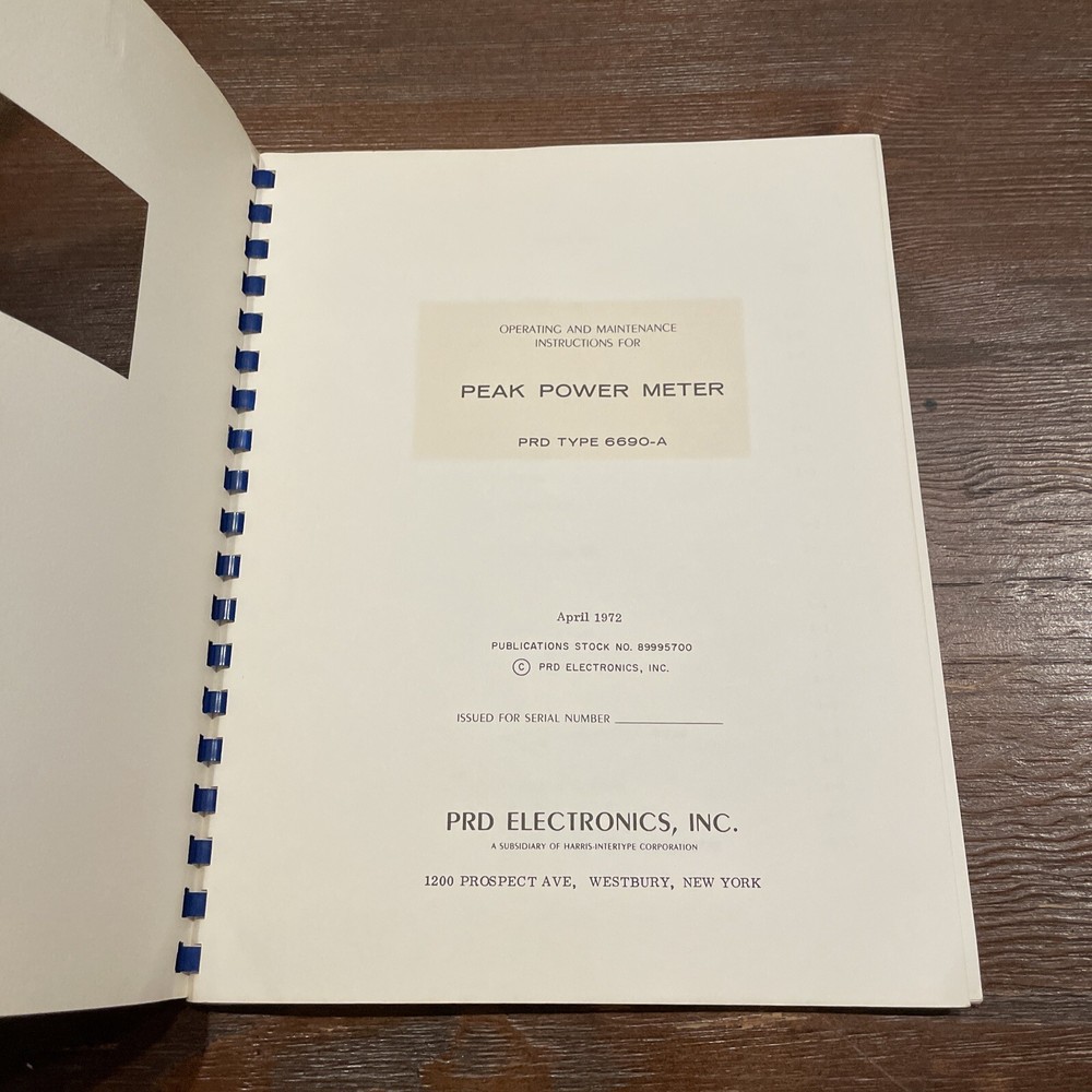 PRD Electronics Type 6690-A Peak Power Meter Operating Instructions 1972