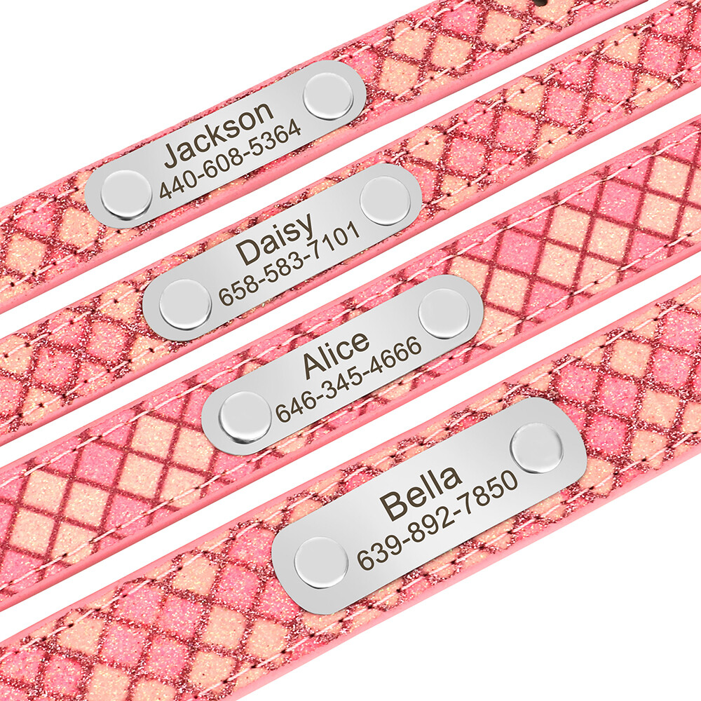 Personalized Dog Collar Soft Leather Custom Name ID Engraved Tag Adjustable S-XL