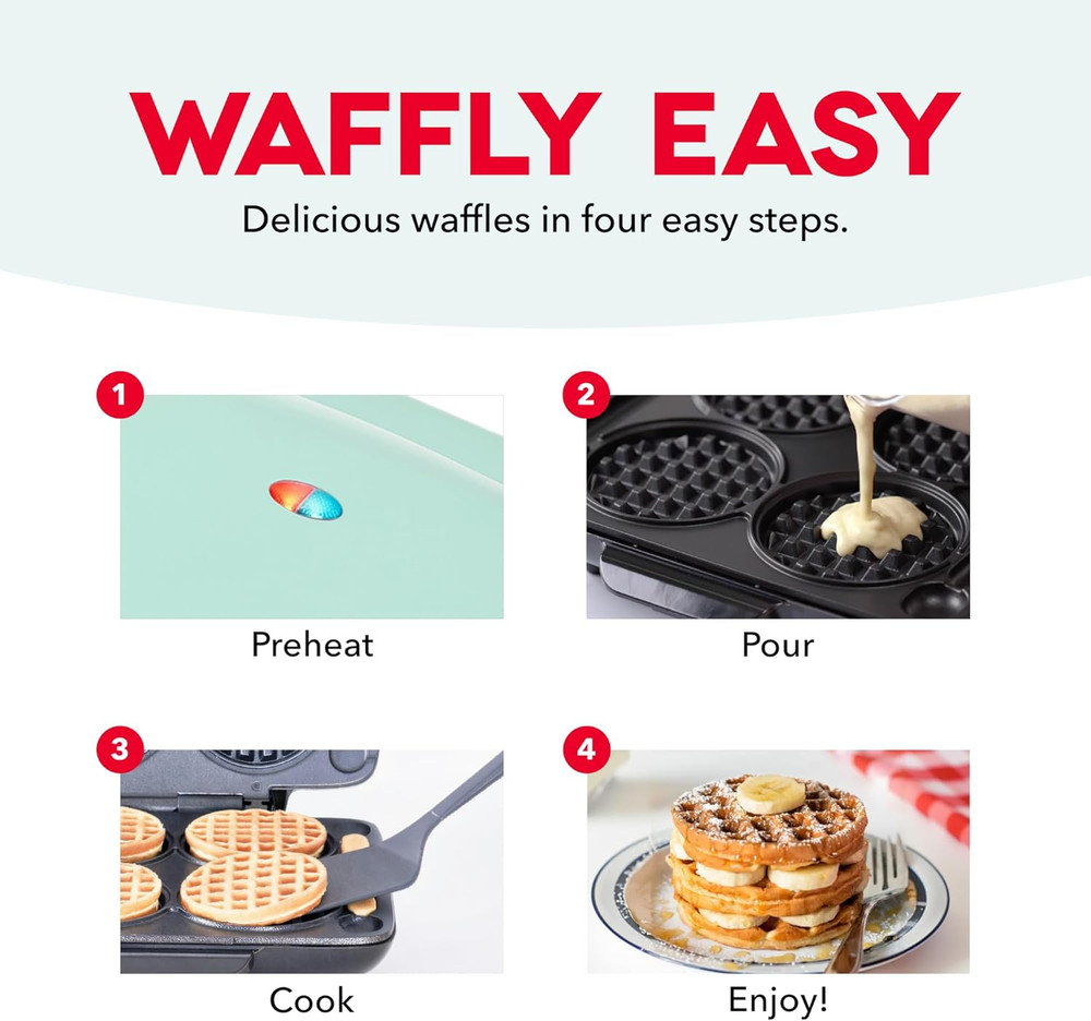 Multi Mini Waffle Maker - Makes Four Waffles at Once for Family Breakfasts - Dua