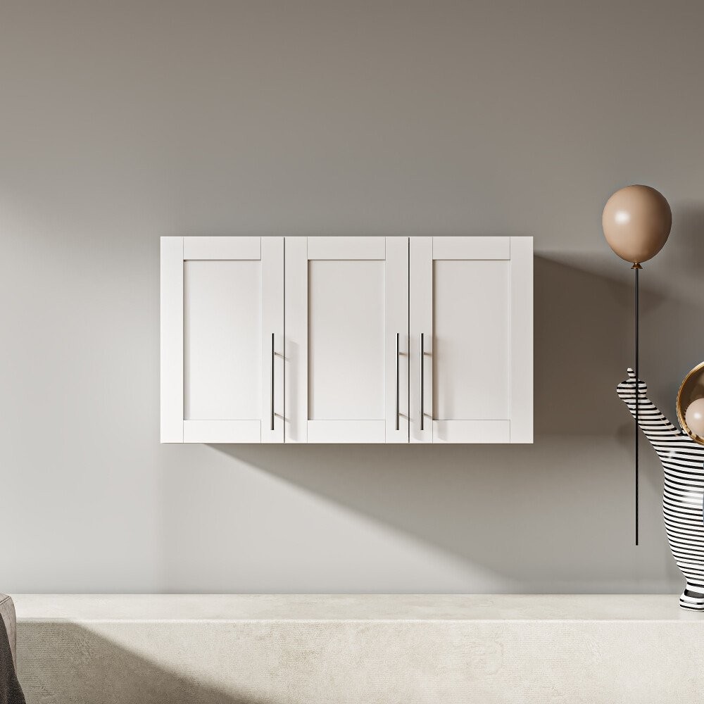 Stackable Wall Cabinet - 35.4\"W Adjustable Shelves White (15.7\"D x 19.7\"H)