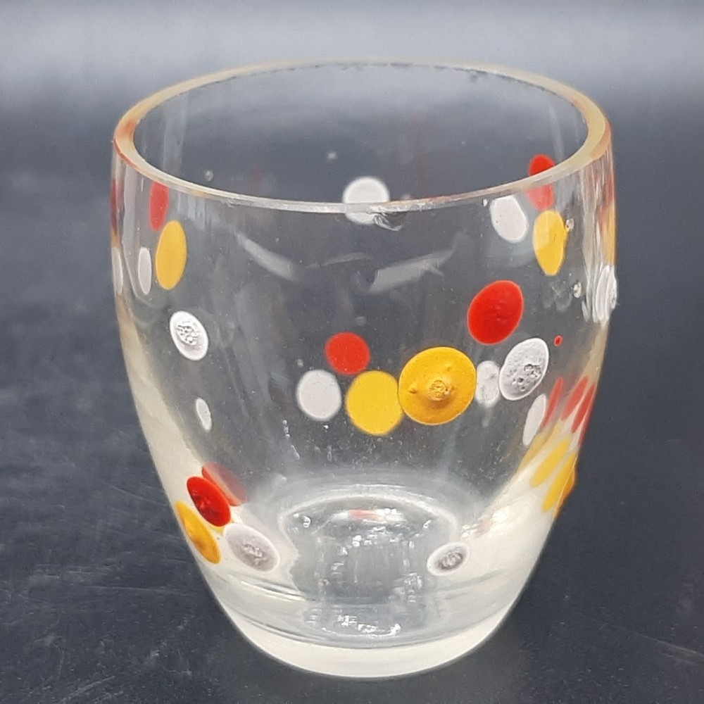 Vintage Handpainted Czech Dot Decanter and Five Small Glasses