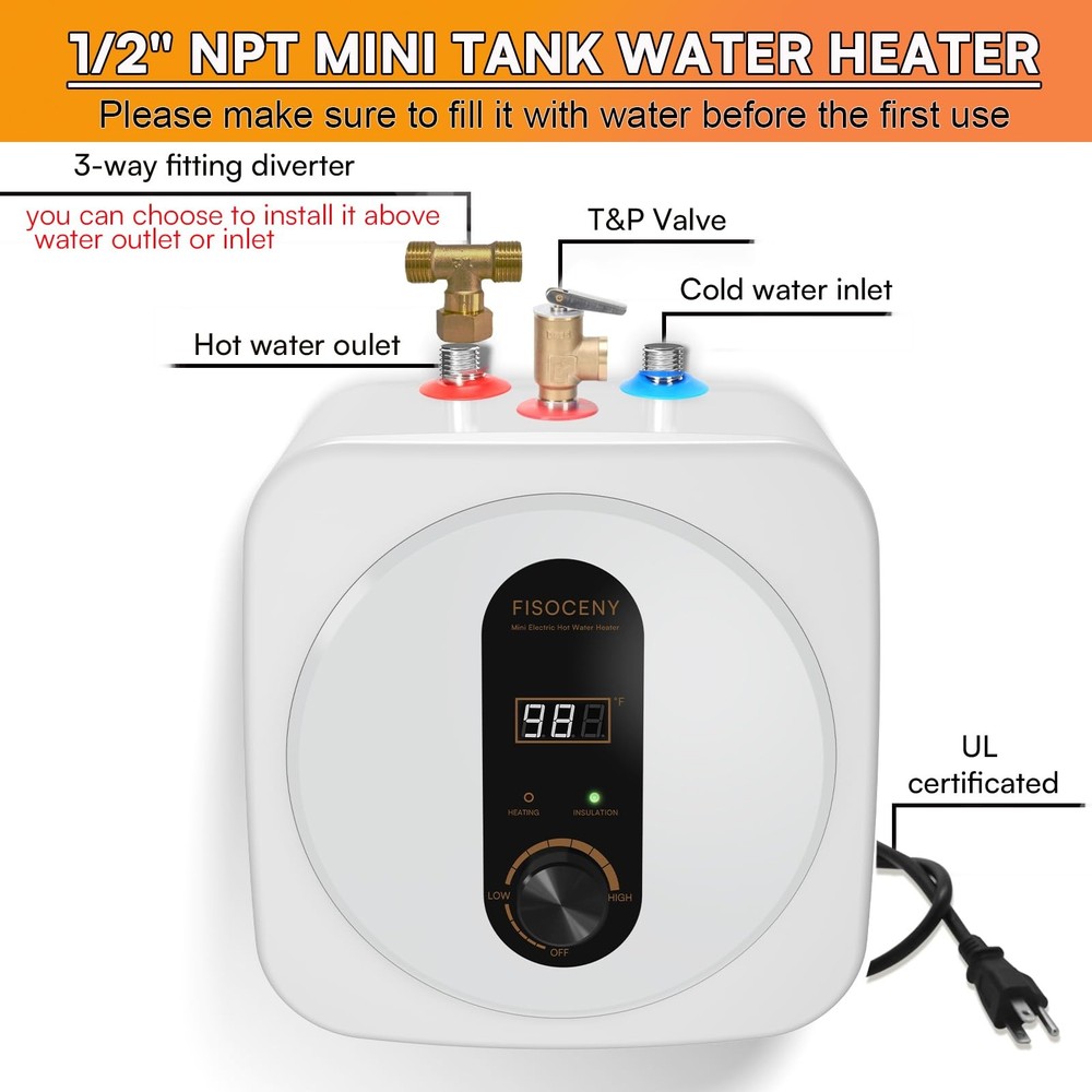 Under Sink Instant Hot Water Heater,2.5 Gallon Mini Tank Water Heaters with L...