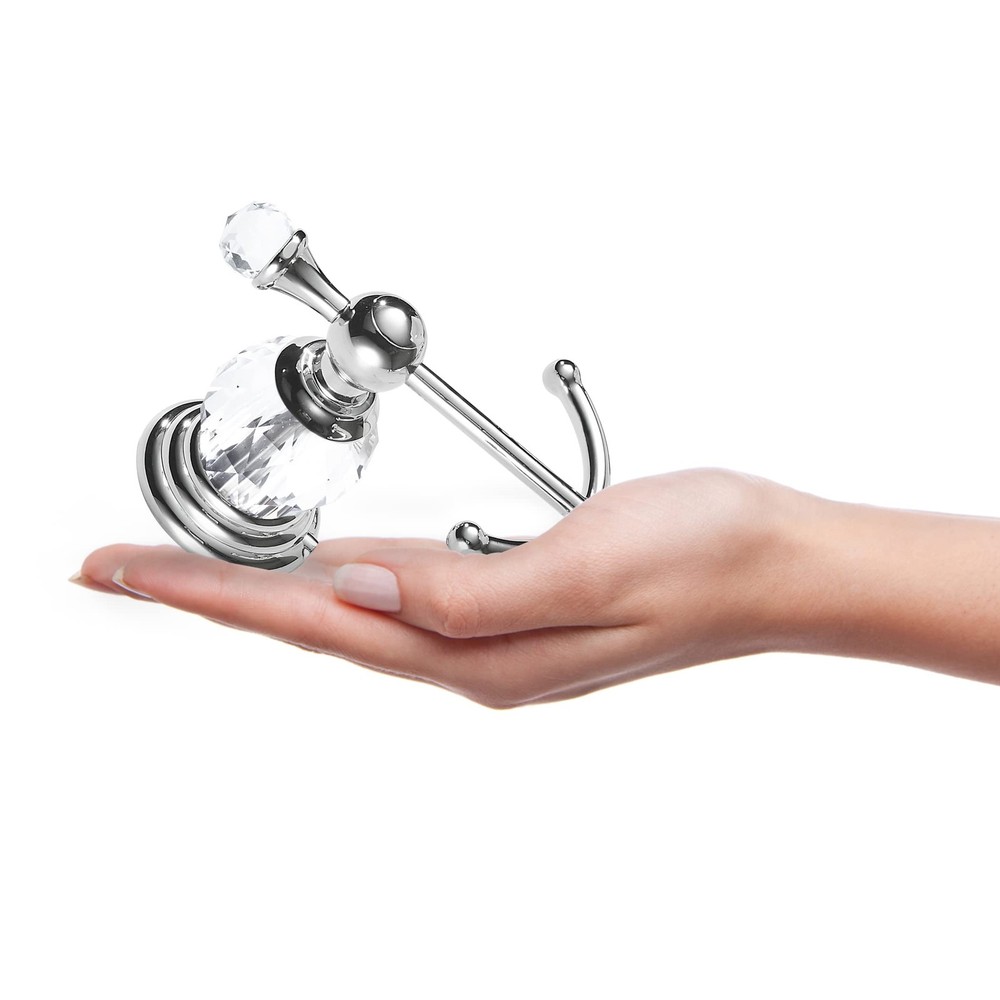 Crystal Towel Hook Chrome, Bath Robe Hook, Silver Bathroom Wall Hooks Double ...