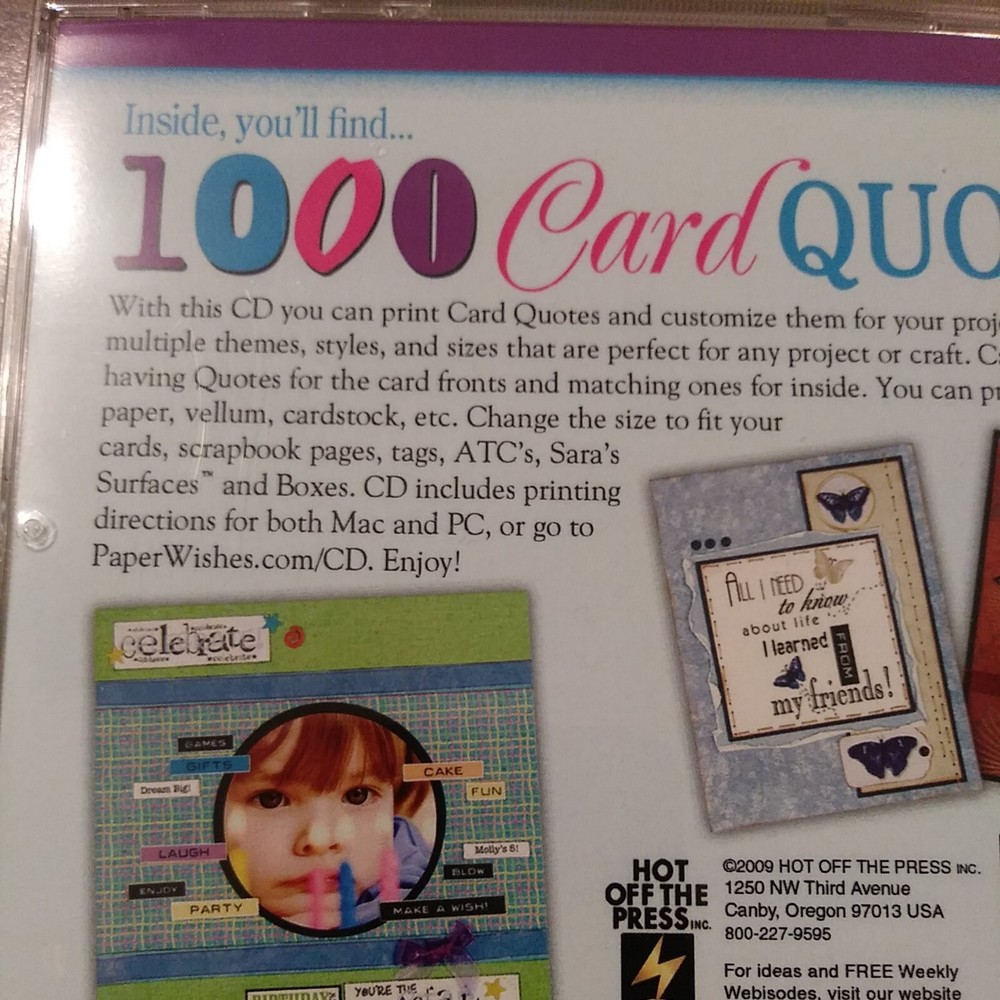 Hot Off The Press 1000 Card Quotes Computer CD Mac PC Artwork Instructions