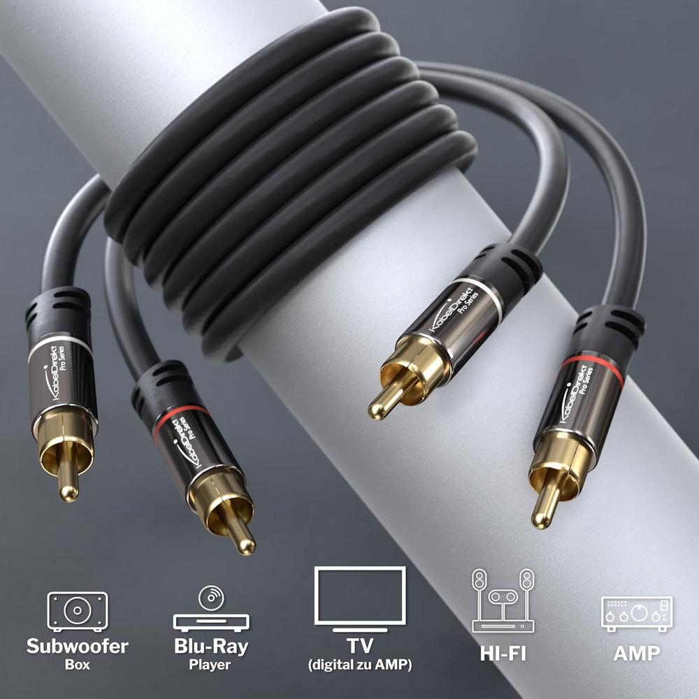 CableDirect – 3ft RCA/Phono Cable, 2 × 2 Plugs, Stereo Audio Cable, Practically
