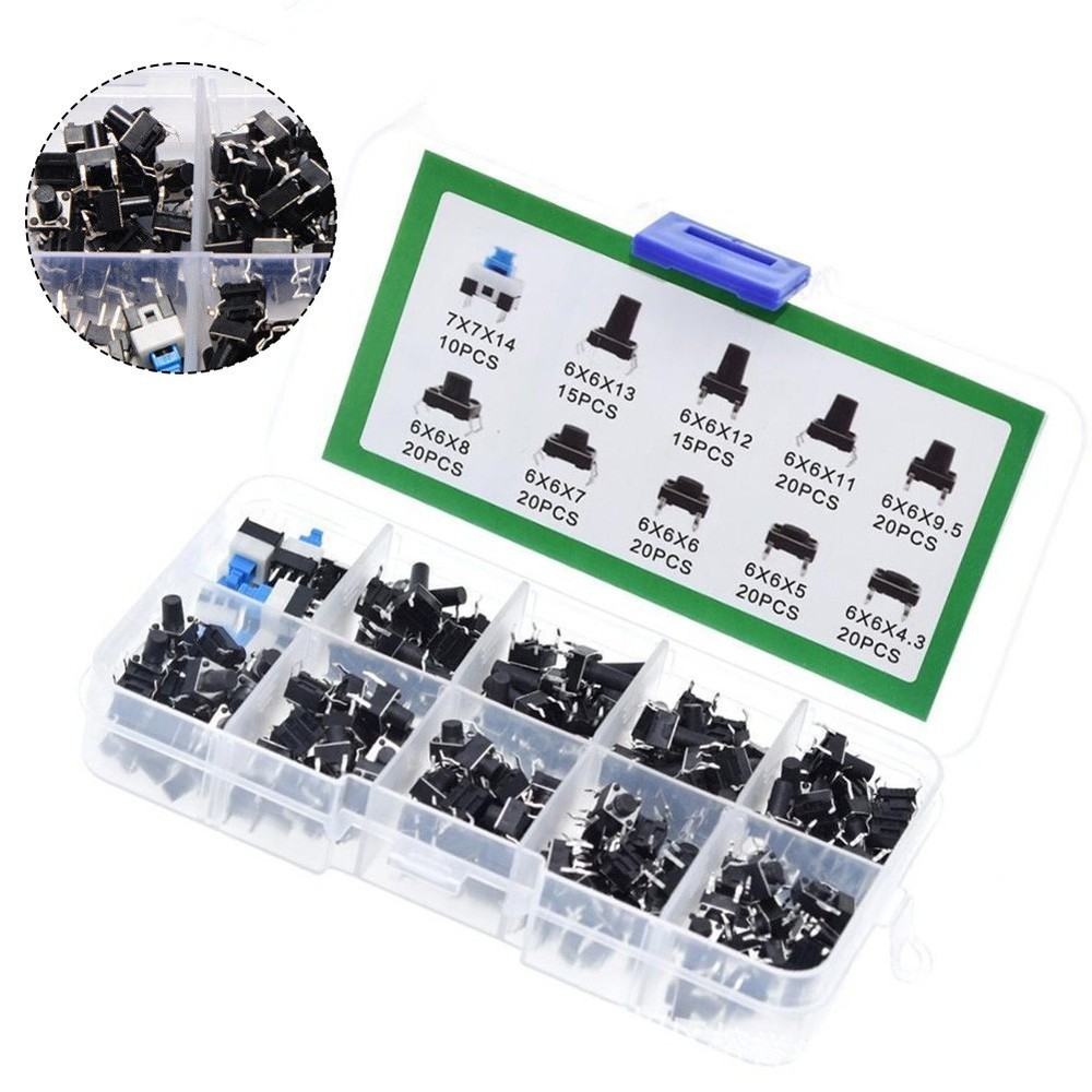 Push Button Tactile Switch Kit 180 Pieces Boxed with Multiple Trigger Sizes