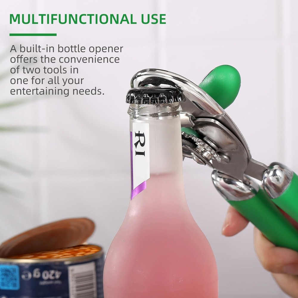 Multi-function Manual Can Opener Bottle Opener, Double Handle, Green
