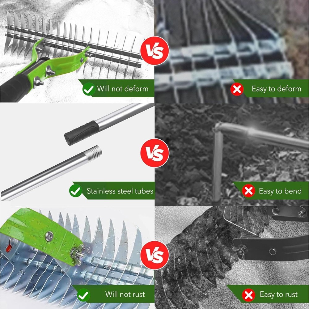 15 Inch Thatch Rake Lawn Dethatcher Dead Grass Remover Adjustable Handle