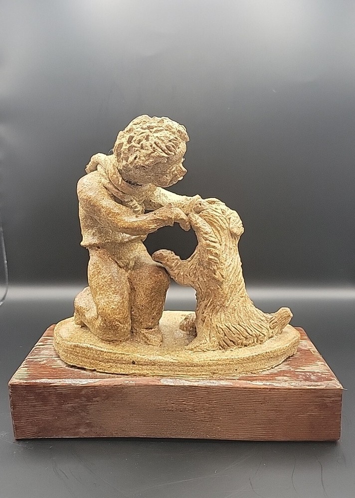 Boy And  Dog Clay Sculpture