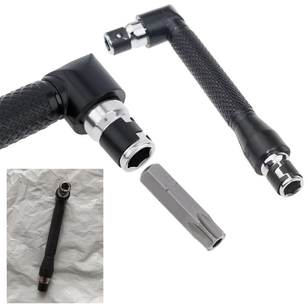 2 Pack 1/4" Bit Driver Handle 90 Degree L-Shaped Right Angle Stubby Wrench Sc...