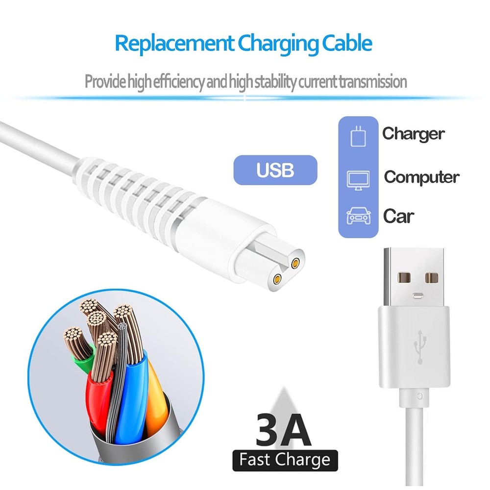 Charging Cable Replacement for Flawless Legs Shaver, 2 Pack Power Cord...