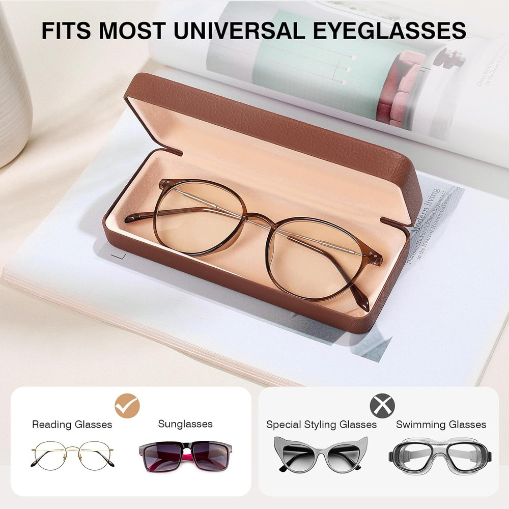 Glasses Case Hard Shell Square Large Eyeglasses Case PU Leather Protective Case