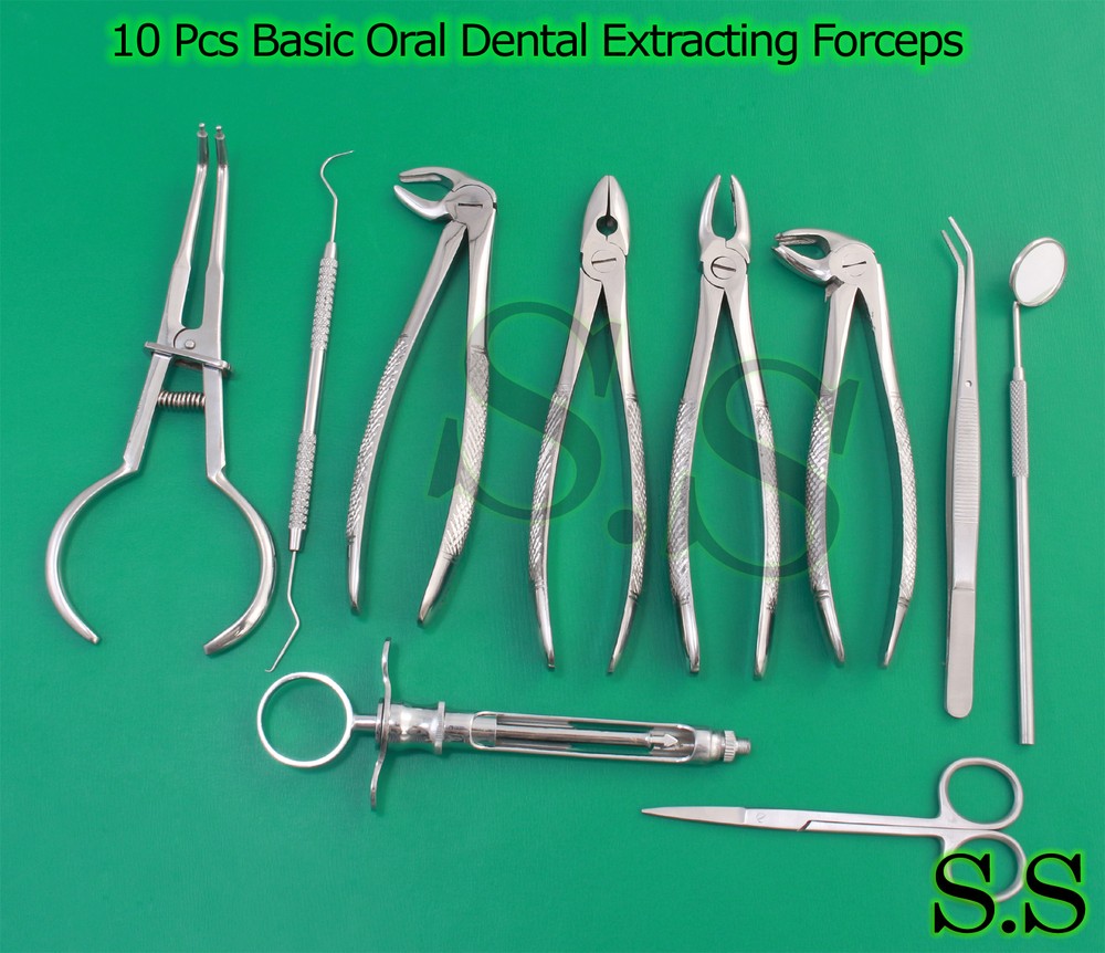 10 PCS O.R GRADE BASIC DENTAL EXTRACTING FORCEPS ORAL SURGERY KIT INSTRUMENTS