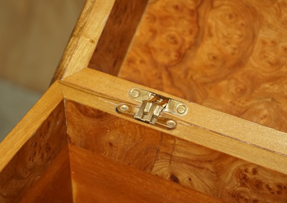 EXTRA LARGE BURR WALNUT SOLID CHEST TRUNK WITH HIDDEN BOTTOM STORAGE MUST SEE
