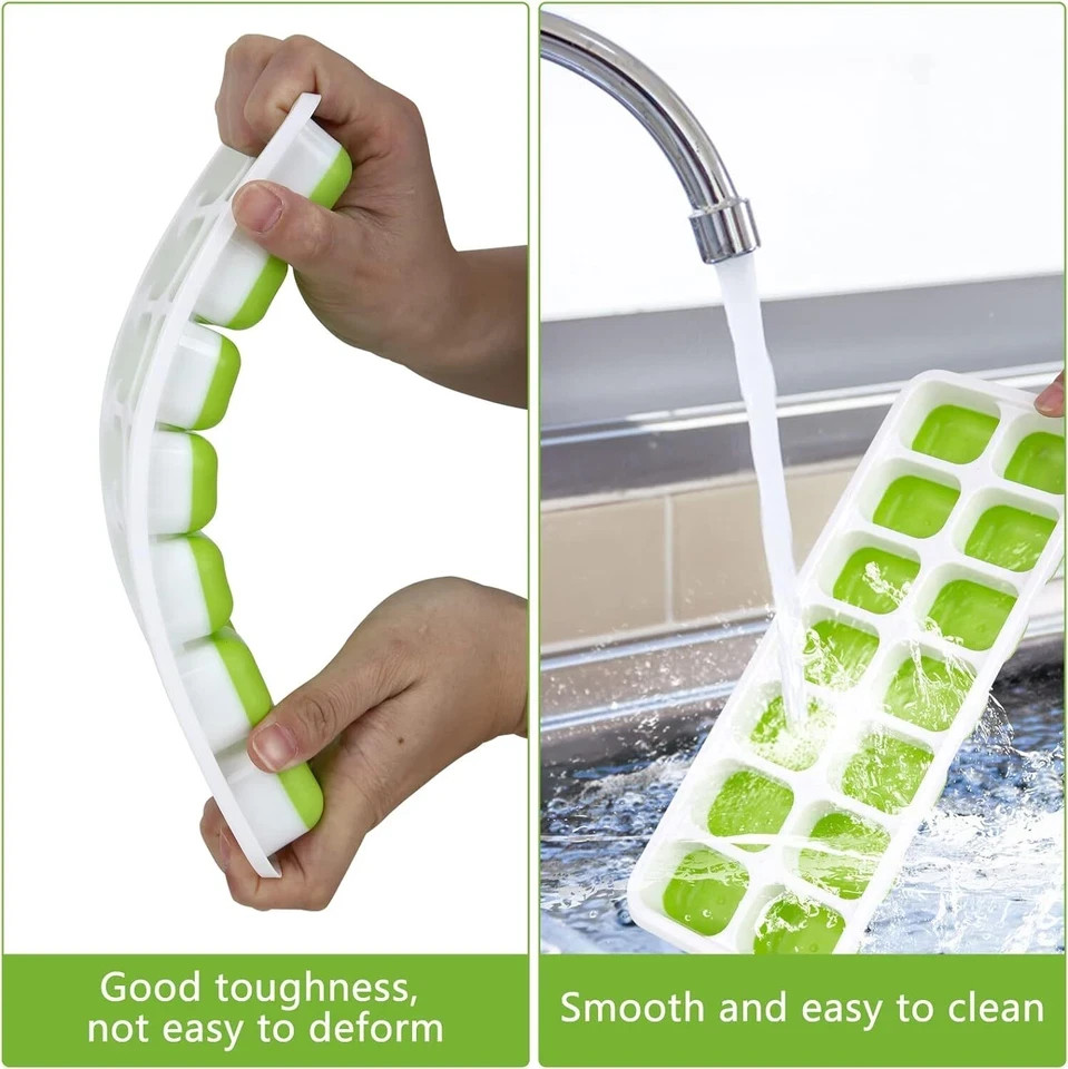 Ice Cube Tray, 4 Pack Silicone Ice Tray, 14 Ice Cube Molds with Lids, Stackable