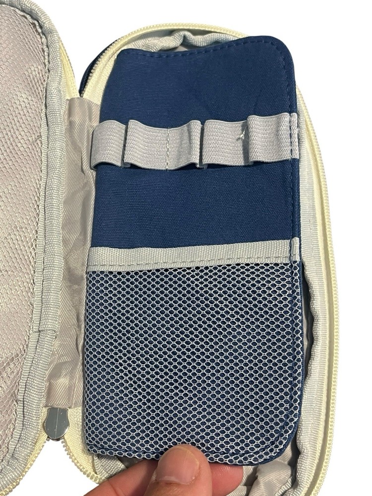 Deer & Forest Canvas Pencil Case Blue White Expandable Multi Compartment NWT