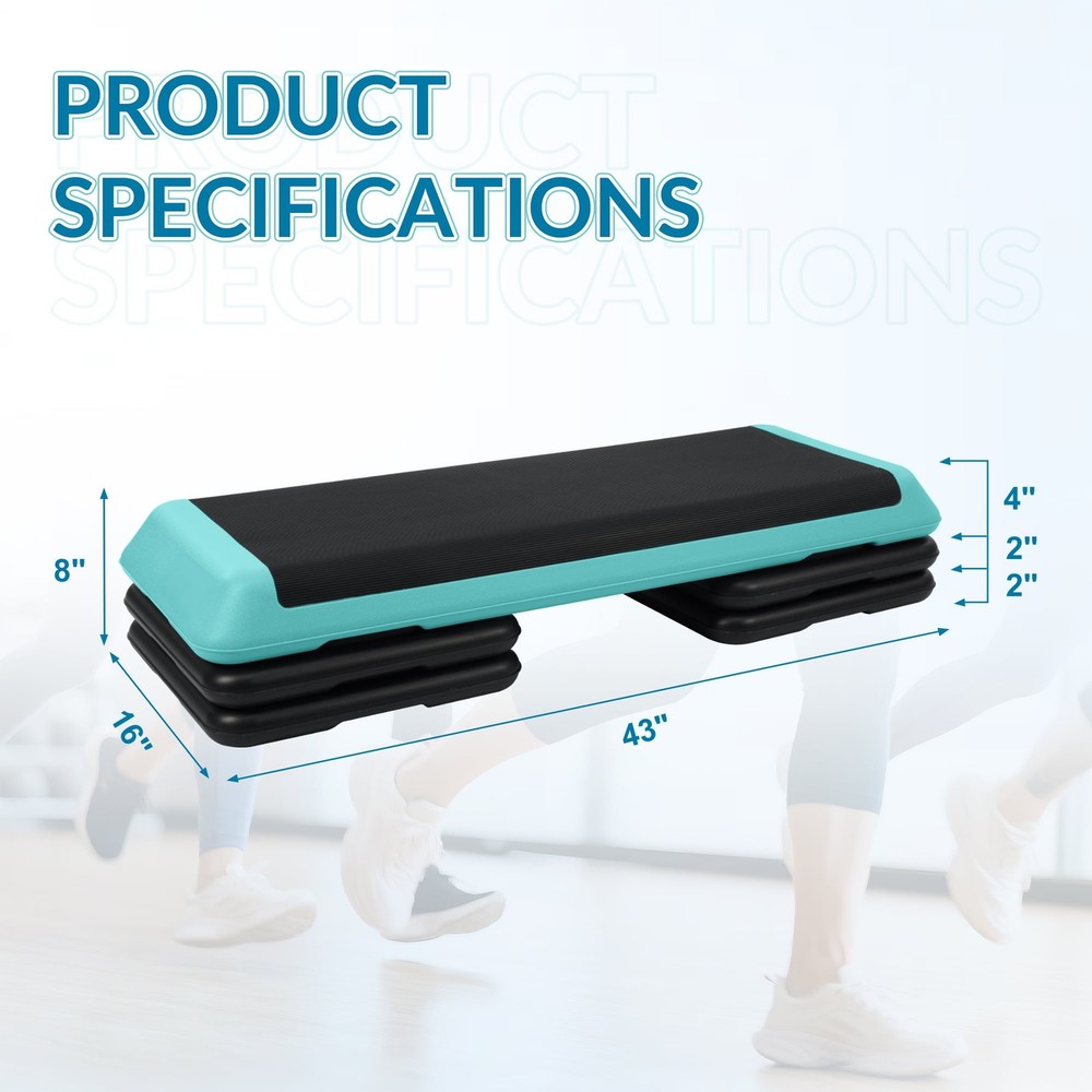 Adjustable Aerobic Step Platform with 4 Risers, Non-Slip Stepper -L