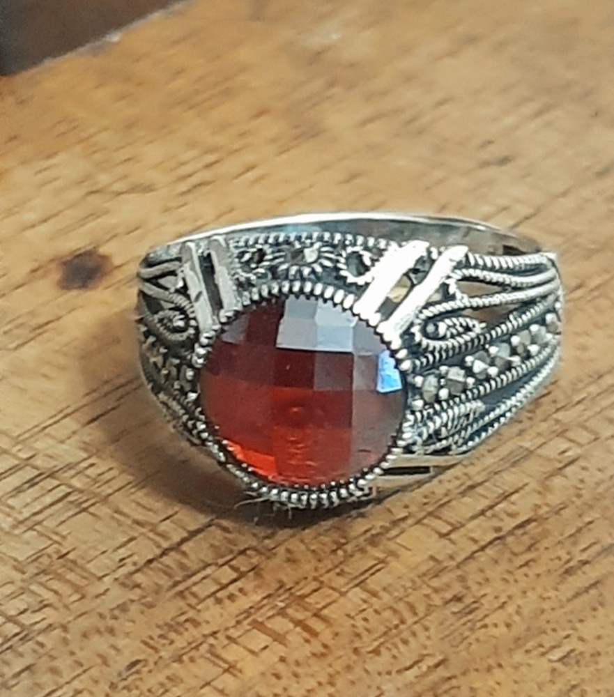 MENS 925 SILVER RING Red Tourmaline Solitaire Ruby Sterling Ring $