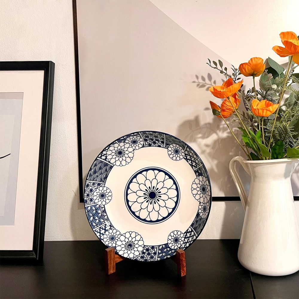 Plate Stands for Display, 7 Inch Plate Holders for Displaying, Rustic Solid W...