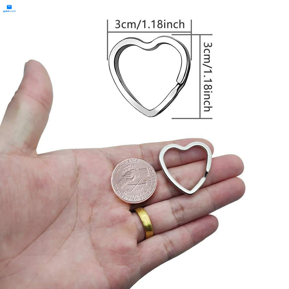 Oubaka 30Pcs Heart Shaped Split Key 30pcs Rings Silver