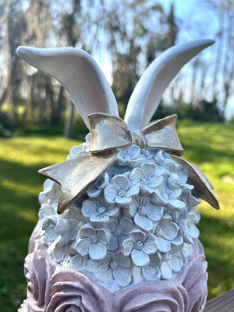 Regency Easter Cake Bunny Rabbit Ears on Pedestal Spring Decor Pink White 13.5"