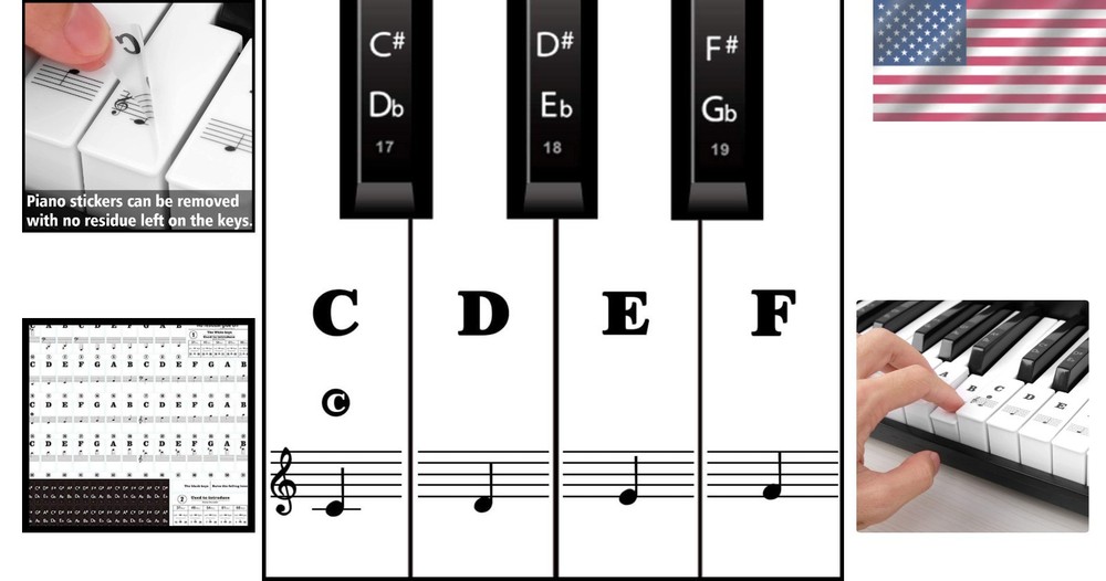 Durable Piano Note Stickers for Full-Size Instruments - For Beginners to Masters