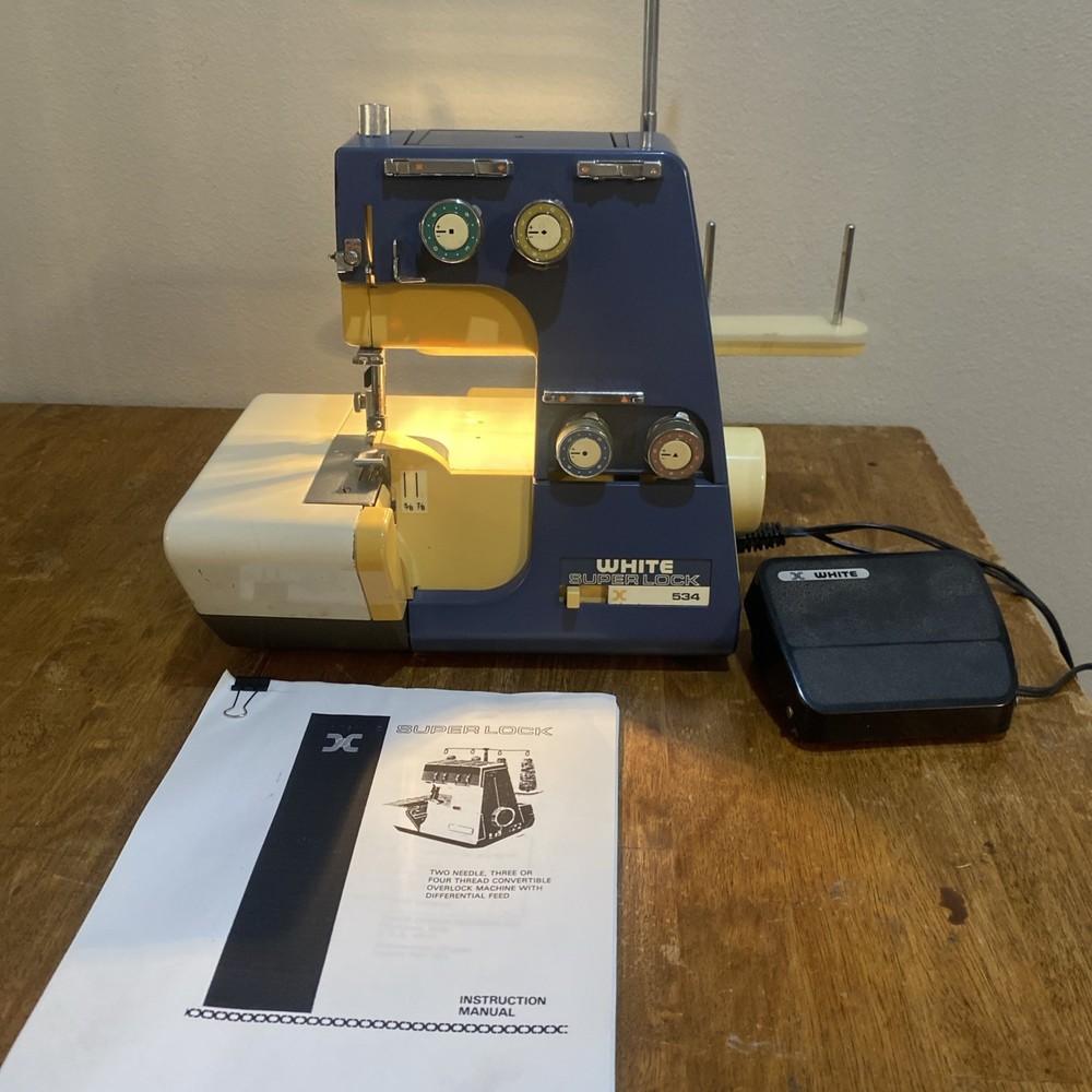 White Super Lock 534 Foot Switch Serger Speed Controller YC-120B PEDEL WORKING