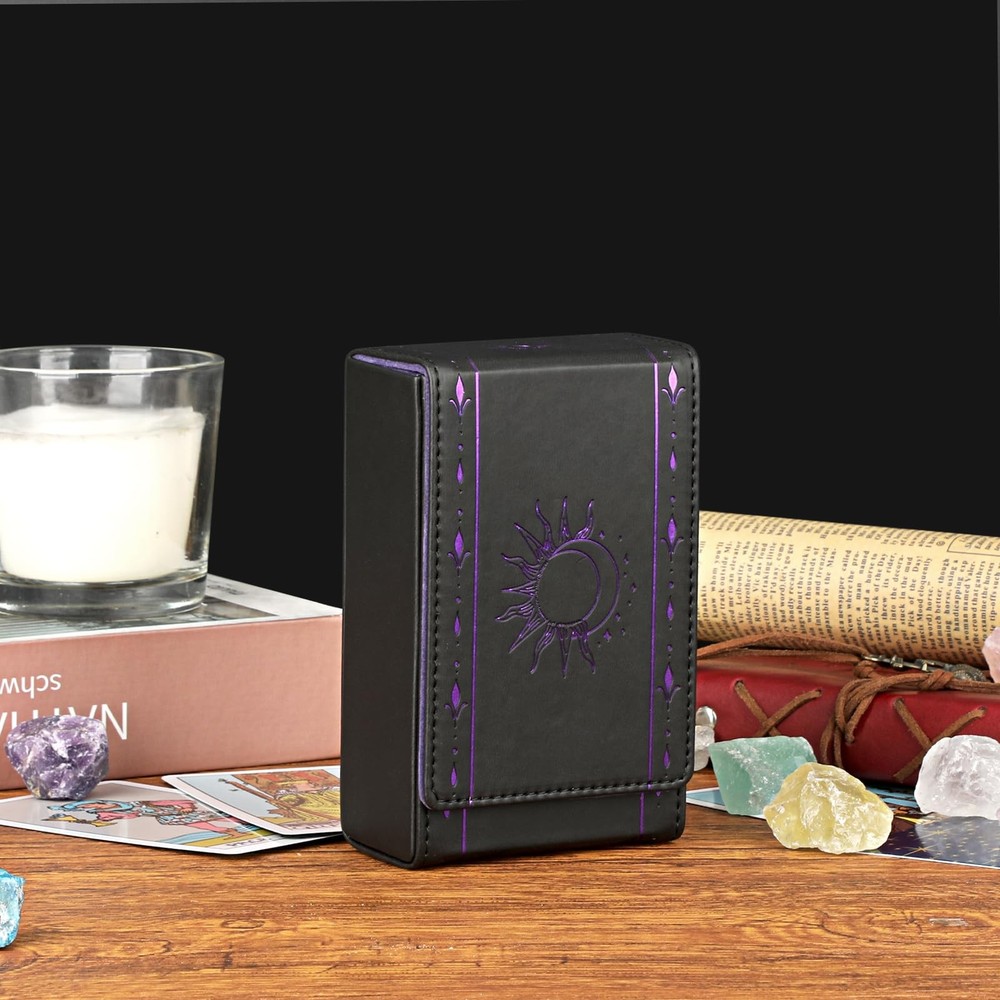 PU Leather Tarot Card Protective Case, Sun Moon Pattern Design Tarot Deck Sto...